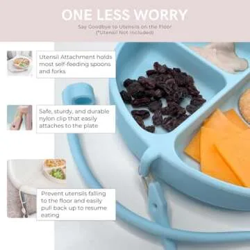 DropLess Plate, Silicone Suction Plates for Baby With Utensil Attachment, Toddler Plates, Baby Plates With Suction, Promotes Self Feeding, BPA & Toxic Free, Dishwasher & Microwave Safe Baby Dishes