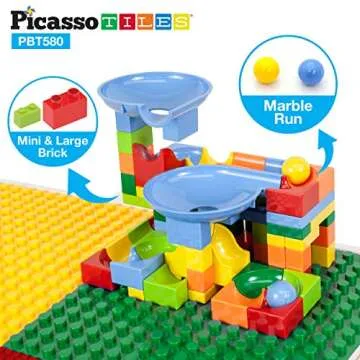 PicassoTiles Kids Multi Activity Table, Storage Bin & Chair Set Combo, 581 PCs Building Block with Marble Run Play Table Compatible with Building Bricks Blocks STEM Toy for Boys & Girls Ages 3+