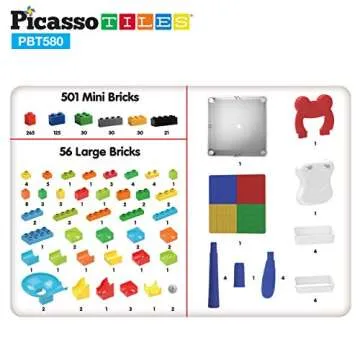 PicassoTiles Kids Multi Activity Table, Storage Bin & Chair Set Combo, 581 PCs Building Block with Marble Run Play Table Compatible with Building Bricks Blocks STEM Toy for Boys & Girls Ages 3+