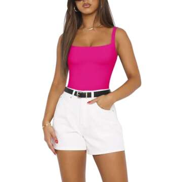 REORIA Women’s Sexy Square Neck Sleeveless Bodysuit - Double Lined & Chic for Summer Casual Wear