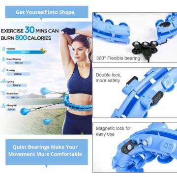 NewTrend Weighted Smart Hula Hoops for Adults Weight Loss Infinity Hoola Hoop Plus Size 24 Detachable KnotWaist Massage & Fat Burning Women Fitness Abdomen Exercise for Adults Kids & Beginners (Blue)
