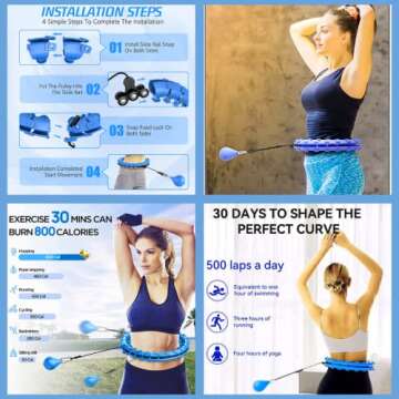 NewTrend Weighted Smart Hula Hoops for Adults Weight Loss Infinity Hoola Hoop Plus Size 24 Detachable KnotWaist Massage & Fat Burning Women Fitness Abdomen Exercise for Adults Kids & Beginners (Blue)
