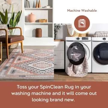 nuLOOM 6' x 9' SpinClean Machine Washable Stain-Resistant Area Rug with Non Slip Backing, Low Profile for Living Room, Bedroom, and Dining Room, Leighton Beige