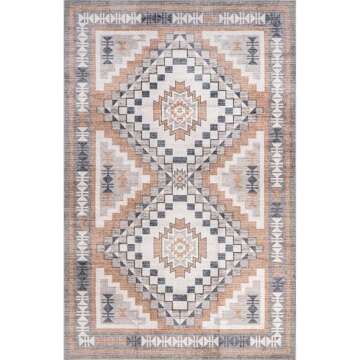 nuLOOM 6' x 9' SpinClean Machine Washable Stain-Resistant Area Rug with Non Slip Backing, Low Profile for Living Room, Bedroom, and Dining Room, Leighton Beige