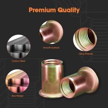 HANGLIFE Rivet Nut, M12 Metric Rivnut - Flat Head Nutserts, Zinc Plated Carbon Steel Knurled Body Th...