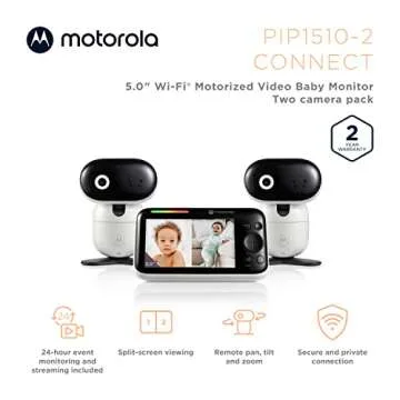 Motorola PIP1510 - Dual 5" Screen Camera & Video Baby Monitor W/App Connectivity, Two-Way Audio & 1000ft Range - Split Screen Viewing, Remote Pan-Tilt-Zoom, Room Temp, & Lullabies