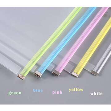 5Packs 9 3/4 x 13 Clear Plastic Zip Envelopes Letter File Document Paper Folder Case Assorted Colors