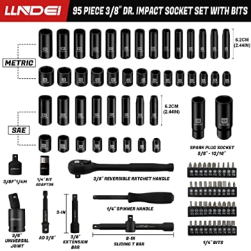 LLNDEI Impact Socket Set with Adapters and Ratchet Handle