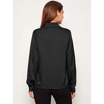 SOLY HUX Women's Satin Silk Long Sleeve Button Down Shirt Formal Work Blouse Top Dark Black XXL