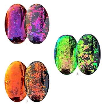 Iridescent Glitter Chameleon Nail Flakes Set Chrome Nail Powder Mirror Mermaid Effect Set 6 Jars (Dark Chameleon)