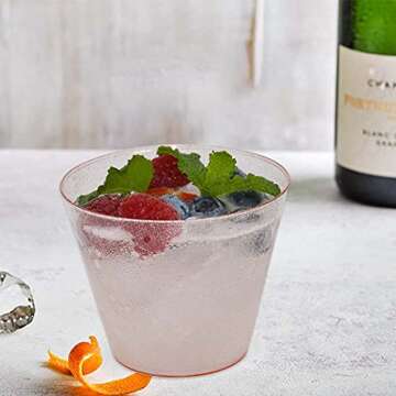 Homy Feel 9 Oz Rose Gold Glitter Plastic Cups 100PCS,Disposable Cocktail Cups,Plastic Wine,Plastic C...