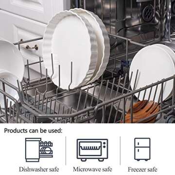 DELLING Set of 2 Tart Pans, 9.5 inch Quiche Pan, Ceramic Fluted Quiche Baking Dish/Pie Pan, Perfect for Baking Tart Pies and Chicken Pot Pie, Cheesecake, Creme Brulee, Round, White