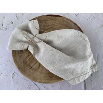 Hemstitched Linen Napkins – 20 Inch x 20 Inch – Stonewashed Pure Linen Cloth Dinner Napkins with Mitered Corners - 100% French Flax – Machine Washable - Set of 4 (Natural Oatmeal)