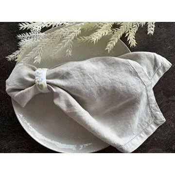 Hemstitched Linen Napkins – 20 Inch x 20 Inch – Stonewashed Pure Linen Cloth Dinner Napkins with Mitered Corners - 100% French Flax – Machine Washable - Set of 4 (Natural Oatmeal)