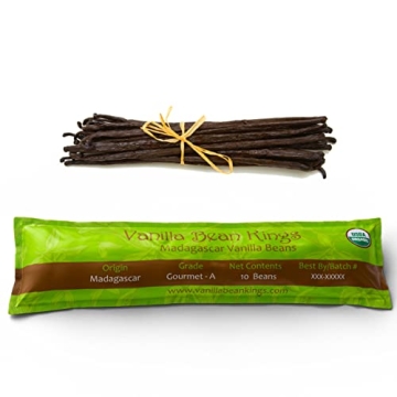 10 Organic Madagascar Vanilla Beans - Grade A Whole Pods for Baking