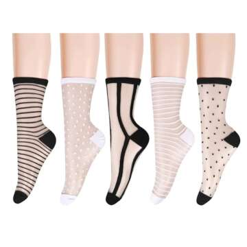 Benefeet Sox Black Lace Sheer Socks Women Fashion Mesh Socks for Girls Striped See Through Transpare...