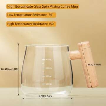 FOXNSK Self Stirring Mug, Electric Mixing Cup Self Stirring Coffee Mug High Borosilicate Glass Mixing Coffee Mug Rotating Home Office Travel Stirring Cup Suitable for Coffee/Milk/Protein Powder
