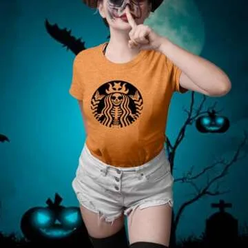 Anbech Women Halloween Shirts Funny Basic Witch T Shirt Cute Vintage Graphic Coffee Tees Casual Tops...