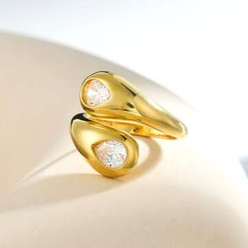 Cicy Bell 18k Gold Plated Chunky Statement Rings for Women Teardrop Cubic Zirconia Trendy Delicate B...