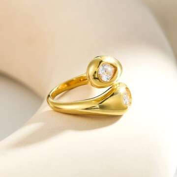 Cicy Bell 18k Gold Plated Chunky Statement Rings for Women Teardrop Cubic Zirconia Trendy Delicate Band Rings Gifts for Her