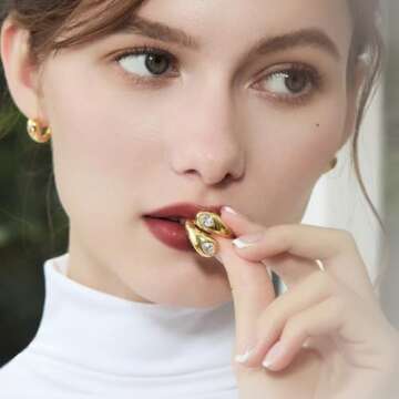 Cicy Bell 18k Gold Plated Chunky Statement Rings for Women Teardrop Cubic Zirconia Trendy Delicate Band Rings Gifts for Her