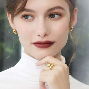 Cicy Bell 18k Gold Plated Chunky Statement Rings for Women Teardrop Cubic Zirconia Trendy Delicate Band Rings Gifts for Her