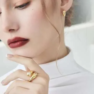 Cicy Bell 18k Gold Plated Chunky Statement Rings for Women Teardrop Cubic Zirconia Trendy Delicate Band Rings Gifts for Her