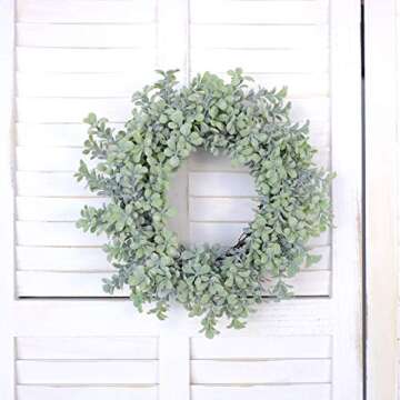 Bibelot 14 Inch Artificial Green Leaves Wreath Spring Wreath Farmhouse Decor for Front Door Wedding Wall Home Decor…