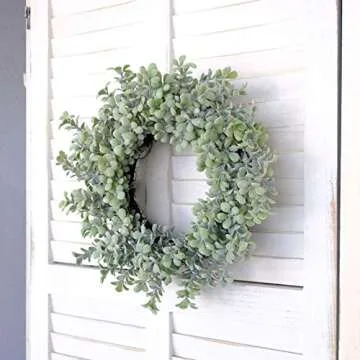 Bibelot 14 Inch Artificial Green Leaves Wreath Spring Wreath Farmhouse Decor for Front Door Wedding Wall Home Decor…
