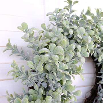 Bibelot 14 Inch Artificial Green Leaves Wreath Spring Wreath Farmhouse Decor for Front Door Wedding Wall Home Decor…