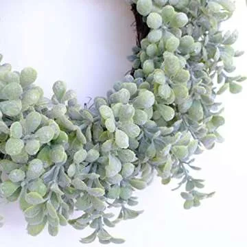 Bibelot 14 Inch Artificial Green Leaves Wreath Spring Wreath Farmhouse Decor for Front Door Wedding Wall Home Decor…