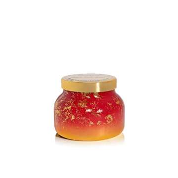 Capri Blue Glimmer Petite Signature Jar Candle - Apple Cider Social Scented Candle with Ombre Glass Candle Holder - Luxury Aromatherapy Candle - Red and Gold Candle (8 oz)