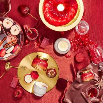 Capri Blue Glimmer Petite Signature Jar Candle - Apple Cider Social Scented Candle with Ombre Glass Candle Holder - Luxury Aromatherapy Candle - Red and Gold Candle (8 oz)