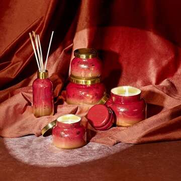 Capri Blue Glimmer Petite Signature Jar Candle - Apple Cider Social Scented Candle with Ombre Glass Candle Holder - Luxury Aromatherapy Candle - Red and Gold Candle (8 oz)