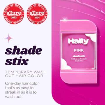 Hally Hair Temporary Hair Color, Shade Stix (Pink) - 12 ml Washable Hair Chalk for Kids, Teens & Adu...