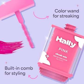 Hally Hair Temporary Hair Color, Shade Stix (Pink) - 12 ml Washable Hair Chalk for Kids, Teens & Adults - One Day Pop of Color for Festivals, Sporting Events & Parties, All Hair Types