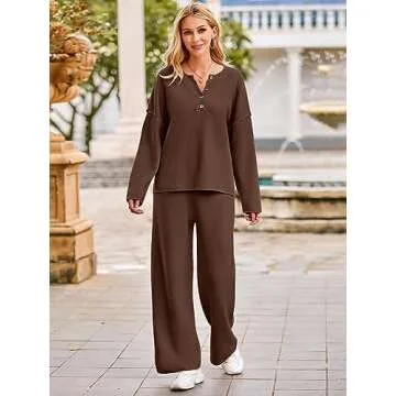 Cozy MEROKEETY Women's 2 Piece Leisure Set in Coffee