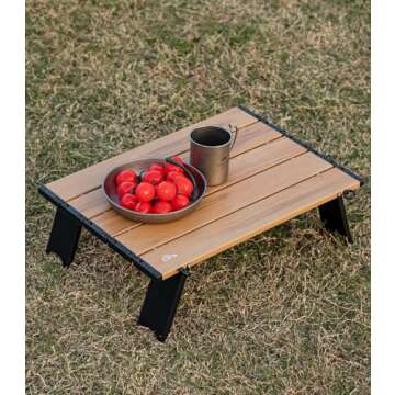 iClimb Ultralight Compact Mini Beach Picnic Folding Alu. Table with Carry Bag, Two Size (Nature - S)