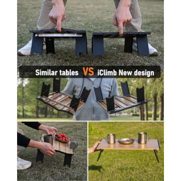 iClimb Ultralight Compact Mini Beach Picnic Folding Alu. Table with Carry Bag, Two Size (Nature - S)