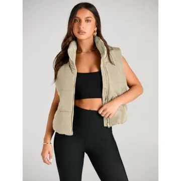 AUTOMET Women's Lightweight Cropped Puffer Vest with Pockets