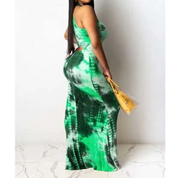 Beach Dresses for Women - Boho Floral Halter Sexy Summer Beach Maxi Dress Casual Vacation Sun Dresses Light Green L