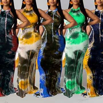 Beach Dresses for Women - Boho Floral Halter Sexy Summer Beach Maxi Dress Casual Vacation Sun Dresses Light Green L