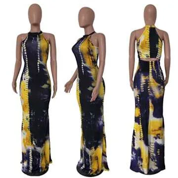 Beach Dresses for Women - Boho Floral Halter Sexy Summer Beach Maxi Dress Casual Vacation Sun Dresses Light Green L