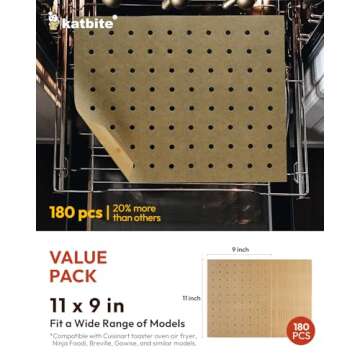 Katbite Air Fryer Parchment Paper Liners 180cs Airfryer Liners Disposable 9x11 Inch Perforated Parch...