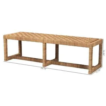 Bohemian Seagrass & Mahogany Wood Accent Bench