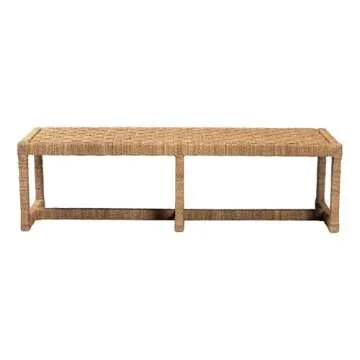 Bohemian Seagrass & Mahogany Wood Accent Bench