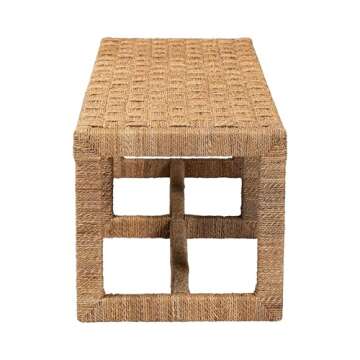 bali & pari Cipally Bohemian Seagrass and Mahogany Wood Accent Bench