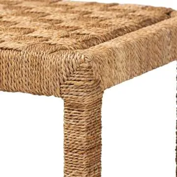 Bohemian Seagrass & Mahogany Wood Accent Bench