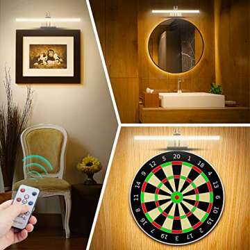 RAIFOOLLY Picture Light,16in Battery Operated Art Lights for Paintings,Remote Control Display Light with Timer and Dimmable for Accent Mirror,Frame,Portrait,Dartboard-Antique Brass