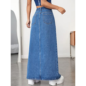 Verdusa High Waist Split Thigh Long Maxi Skirt in Blue
